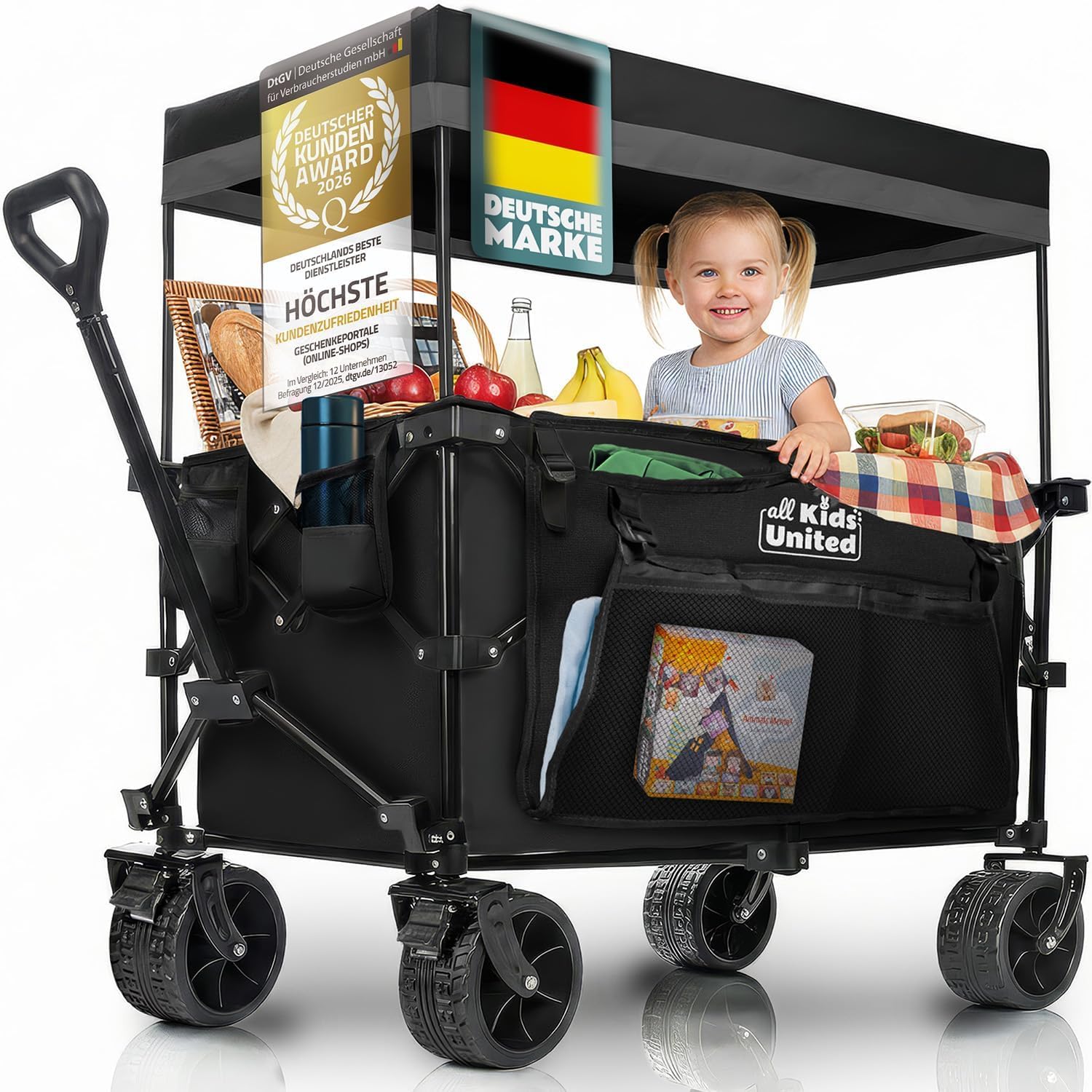 Detalle de all Kids United® hopfällbar transportvagn med 90 liter, 150 kg och XXL-hjul