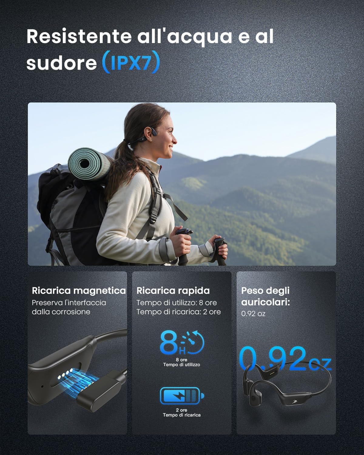 Thumbnail 4 de Guudsoud cuffie a conduzione ossea Bluetooth 6.0 open-ear IPX7 per running e ciclismo