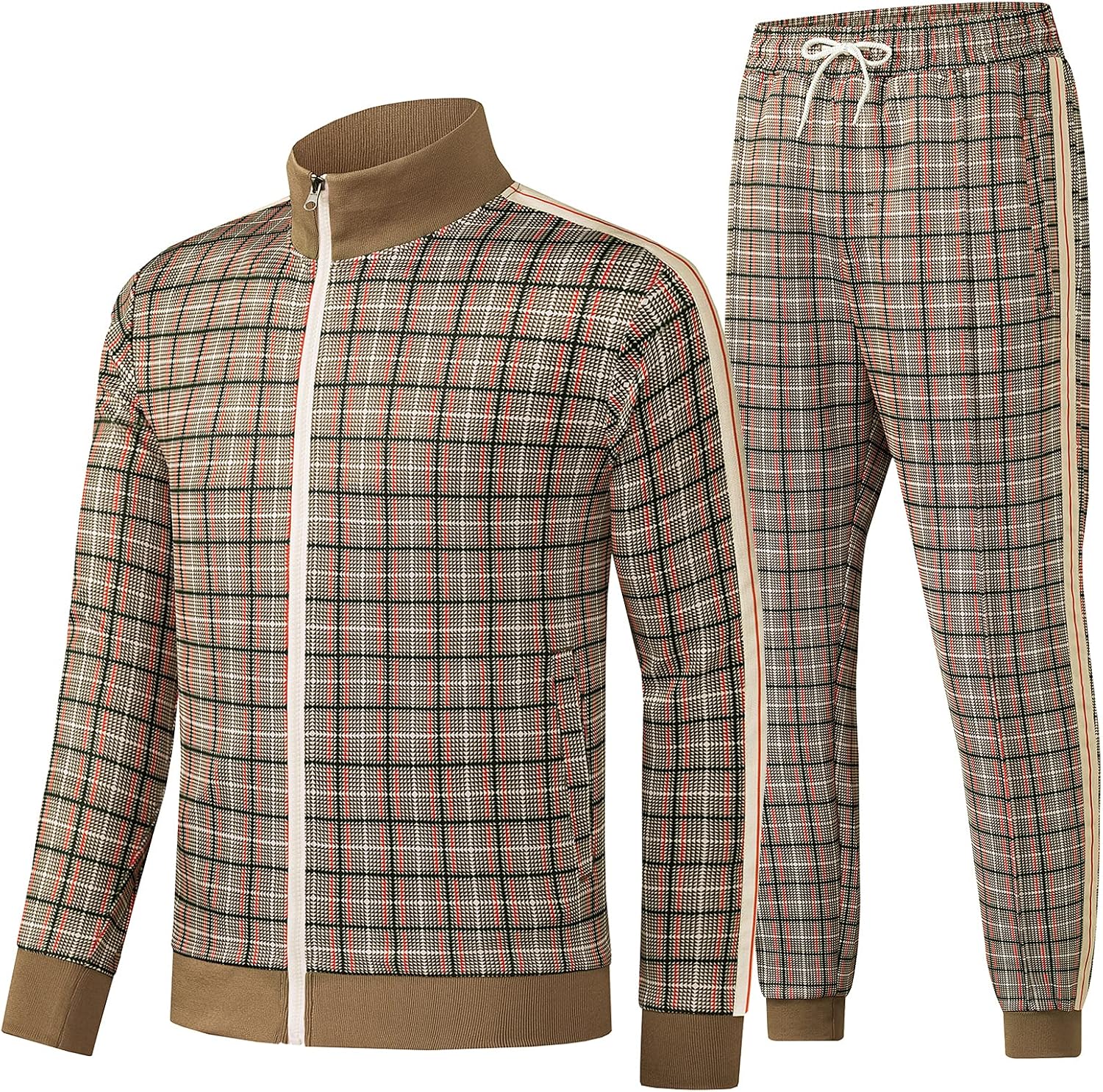 Detalle de W JIANWANG Herren-Trainingsanzug mit durchgehendem Reißverschluss und Kapuze (Jacke + Hose)