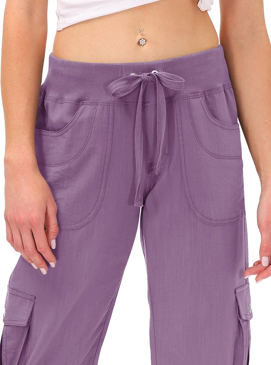 Detalle de MoFiz Women's Cargo Capri Pants, Loose Fit, Lightweight, Six Pockets