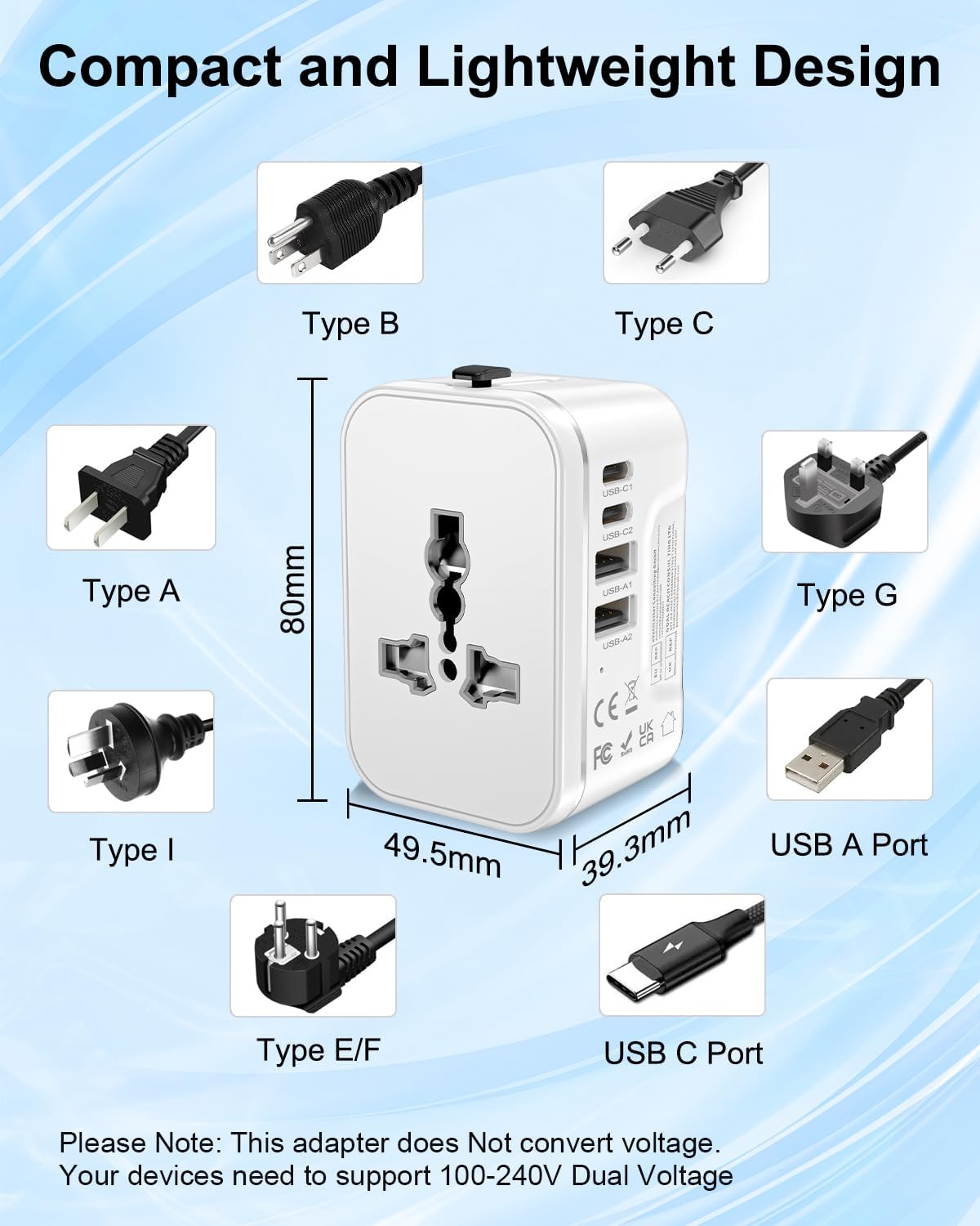 Thumbnail 2 de Universal Travel Adapter Worldwide with 2 USB-C and 2 USB-A Ports