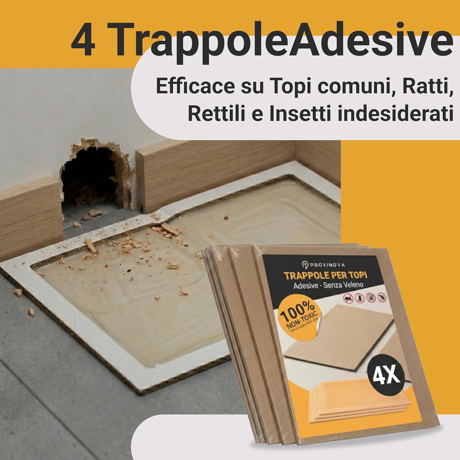 Detalle 2 de PROXINOVA Trappola per topi con colla extra forte e tavolette adesive per uso interno ed esterno