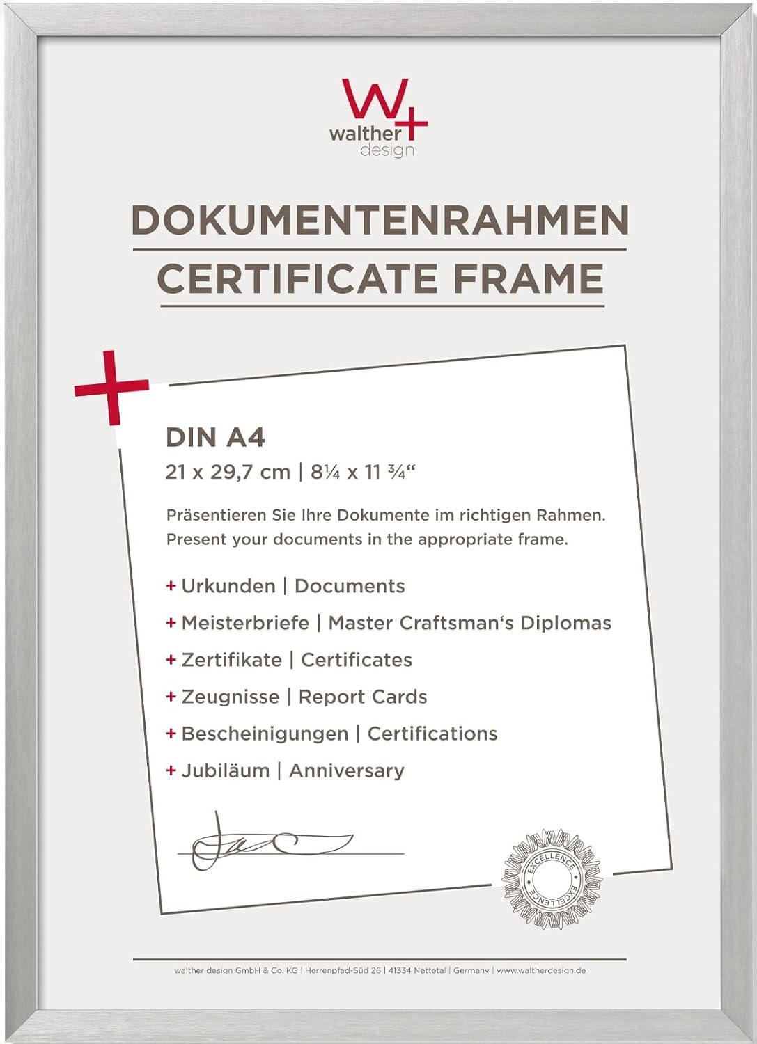 Detalle de Walther Lot de 3 cadres photo design AJ130S3 – aluminium argenté, 21 x 29,7 cm (A4)