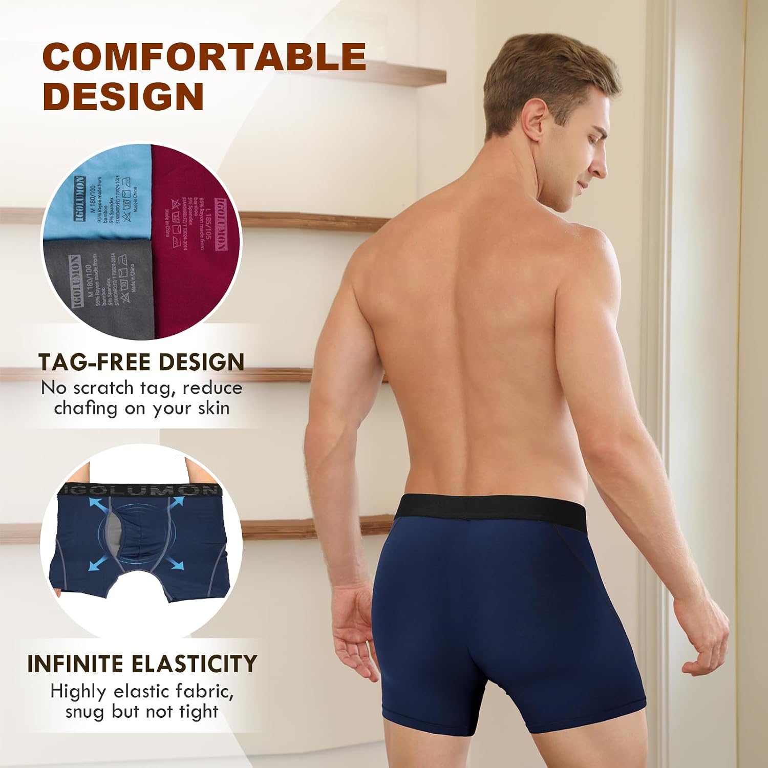 Thumbnail 4 de IGOLUMON 7-Pack Men's Boxer Briefs with Bamboo Rayon and 3D Support Pouch