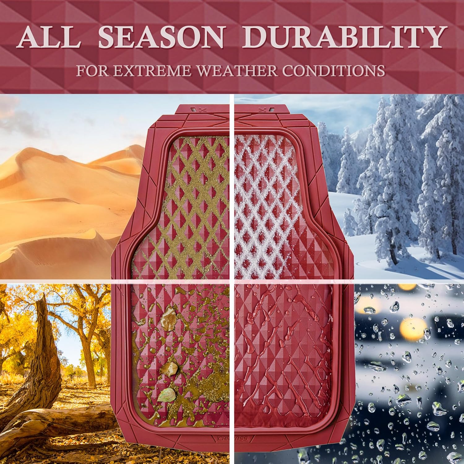 Thumbnail 3 de CAR PASS Heavy Duty Rubber Red Car Floor Mats & Cargo Liners — All-Weather, Deep Dish, Universal Cut to Fit