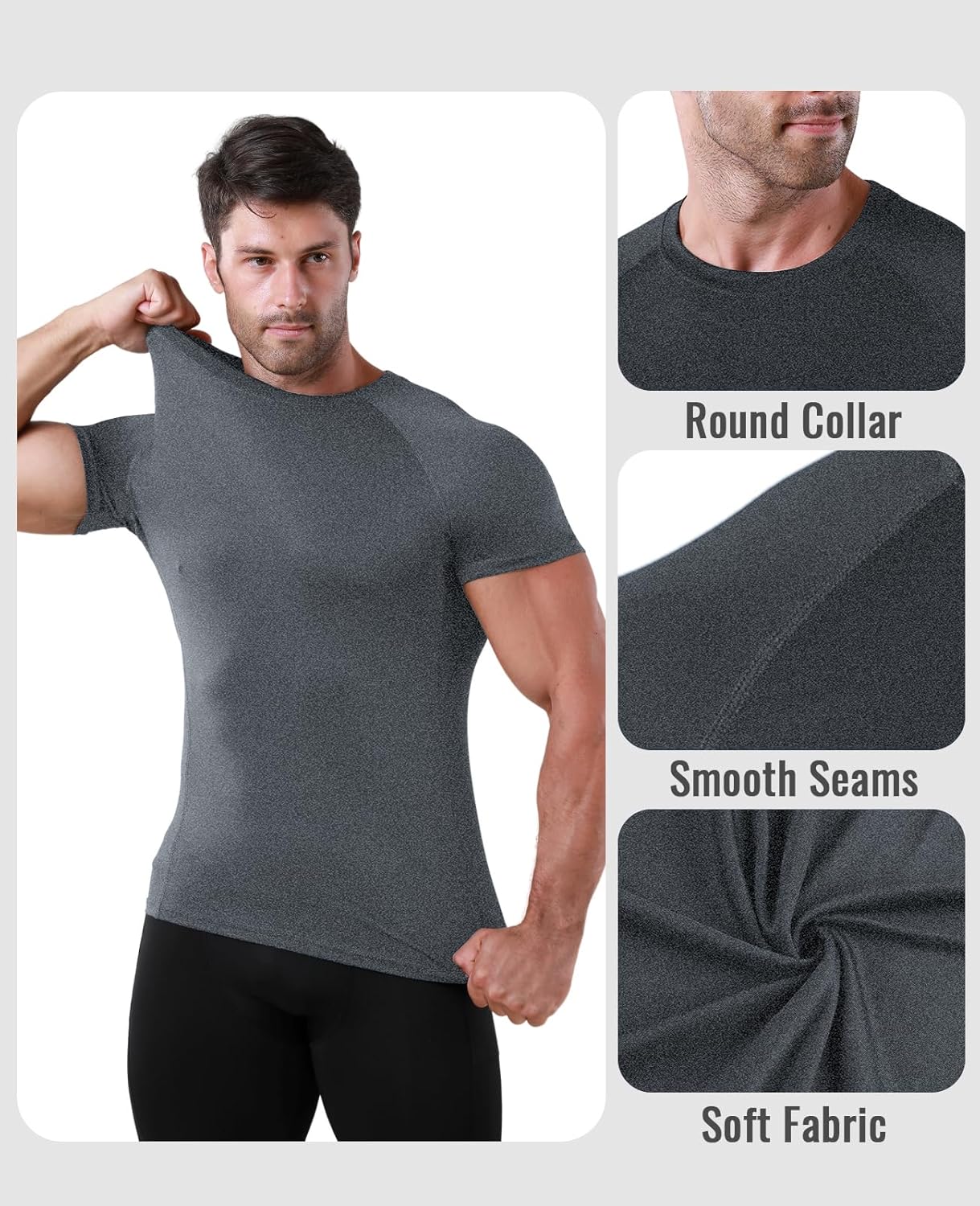 Thumbnail 2 de Niksa Men's Compression T-Shirts: 1 Pack or 2 Packs - Quick Dry Base Layer for Gym, Running, Cycling and Training