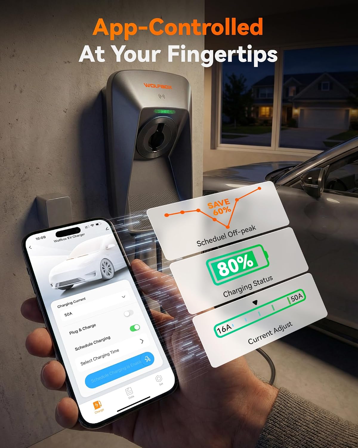 Thumbnail 5 de WOLFBOX Level 2 EV Charger 50A (J1772) — 25ft, Indoor/Outdoor, app & RFID Control