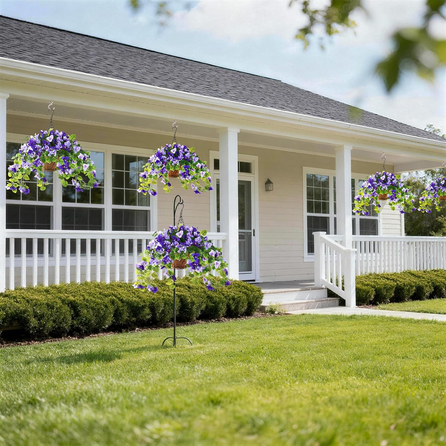 Thumbnail 5 de Homsunny Artificial Bougainvillea Hanging Flowers with Basket for Outdoor Décor