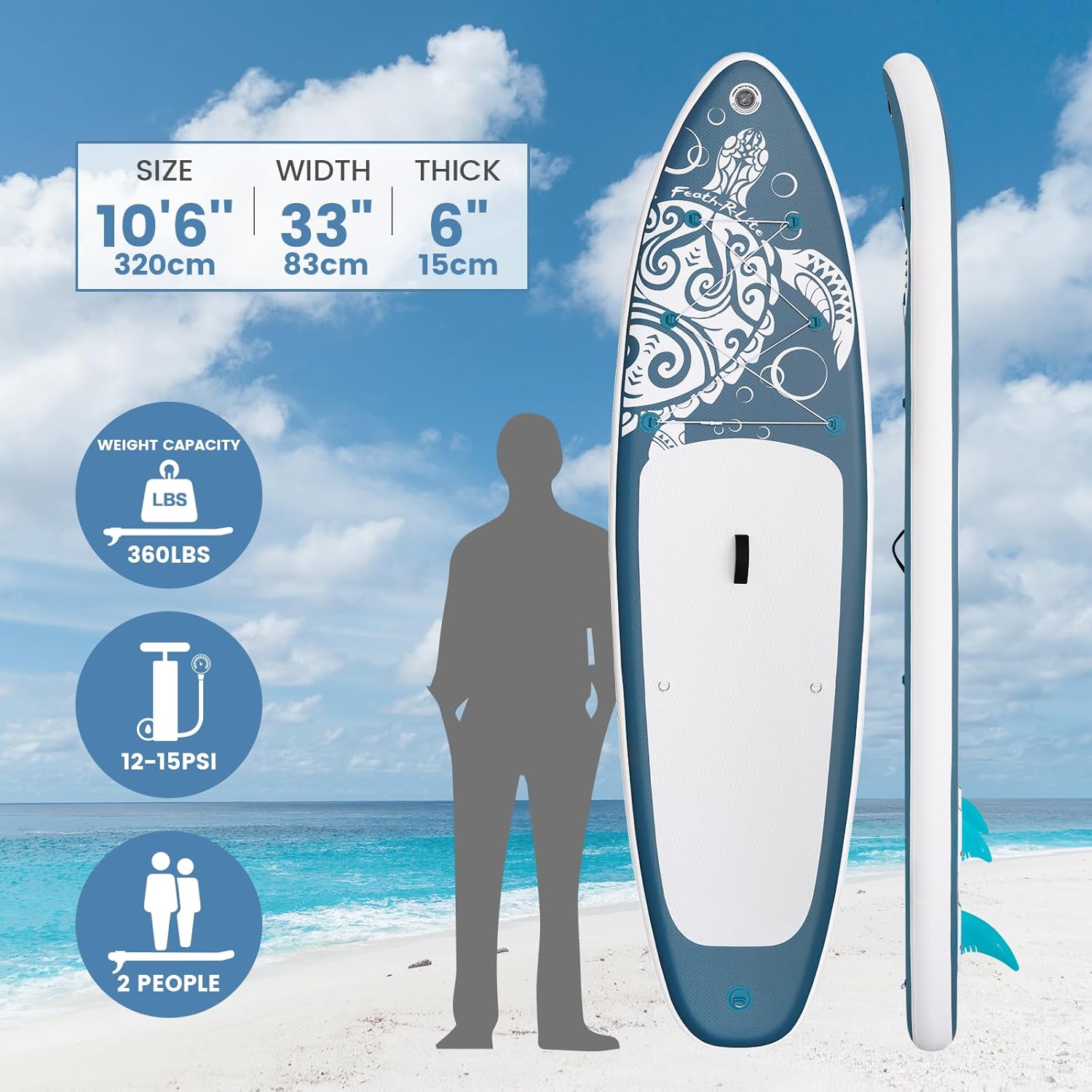 Thumbnail 1 de FEATH-R-LITE Inflatable Paddle Board — 10'6" x 33" x 6" with Premium Accessories