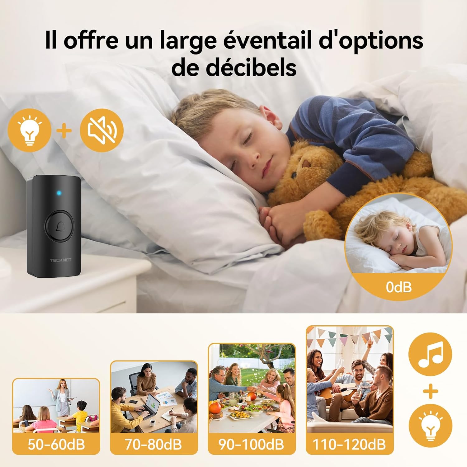 Detalle de TECKNET Sonnette sans Fil Extérieure IP65 – 2 émetteurs + 1 récepteur à piles, portée 400 m