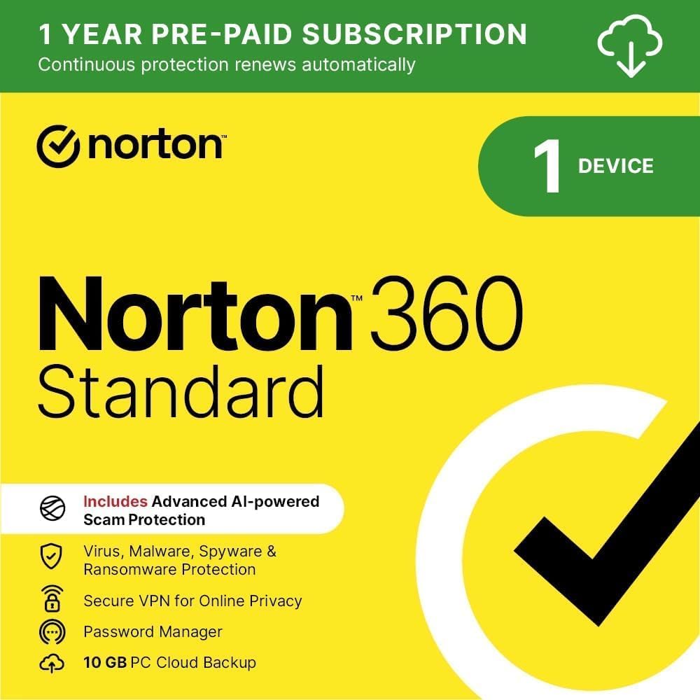 Detalle de Norton 360 Standard 2026: balanced antivirus with VPN and Password Manager for a single device
