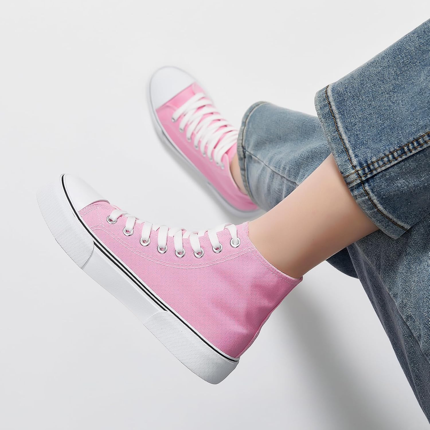 Thumbnail 6 de hash bubbie High-Top Canvas Sneakers with Lace-Up Fit and Rubber Grip Sole