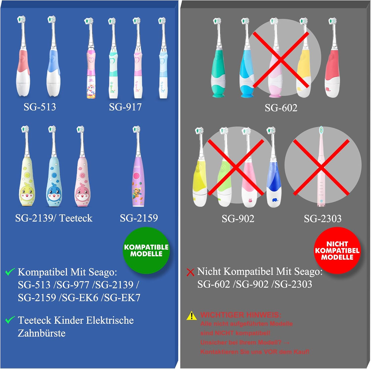 Thumbnail 1 de Ersatzbürsten für Seago & Teeteck Kinderzahnbürsten – 5er-Set kompatibel mit SG-513/SG-977/SG-2139