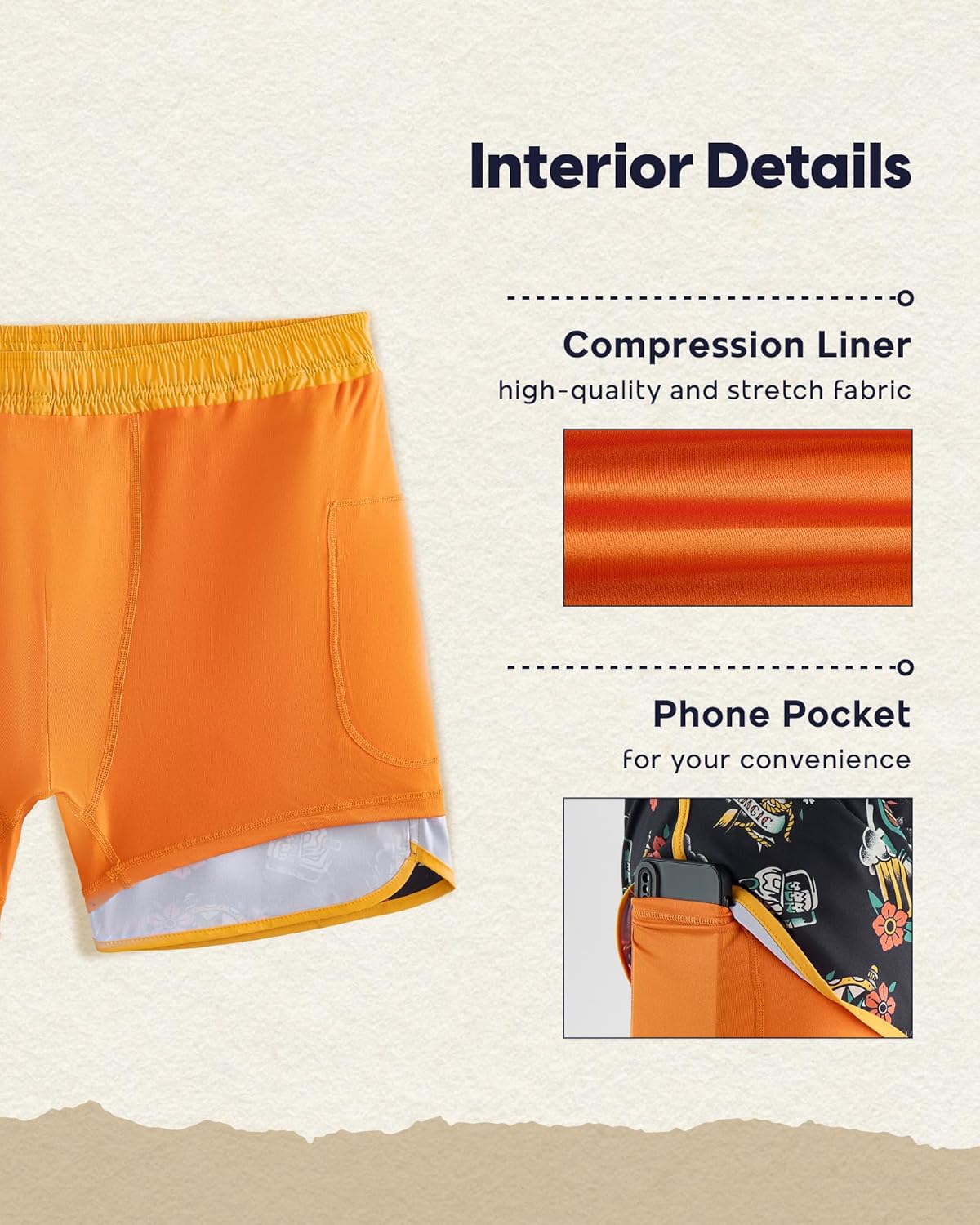Thumbnail 4 de maamgic Mens Short 80s 90s Vintage 5.5" Swim Trunks – 2-in-1 Quick Dry Board Short