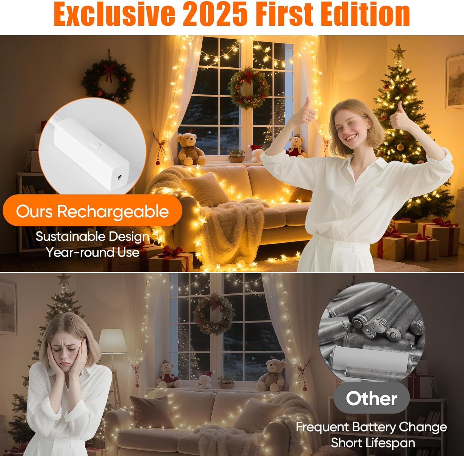 Thumbnail 2 de Star Moon Ramadan Rechargeable 100LED Star Fairy Lights – 10m Indoor String with 8 Modes and Timer