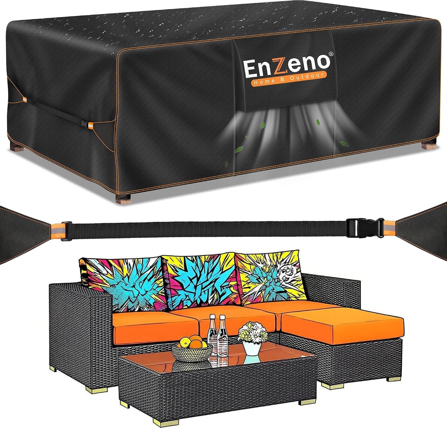 Detalle de Enzeno Loungemöbel Abdeckung 242x182x100 cm – wasserdicht, winddicht und passgenau für L‑Form Gartenlounges