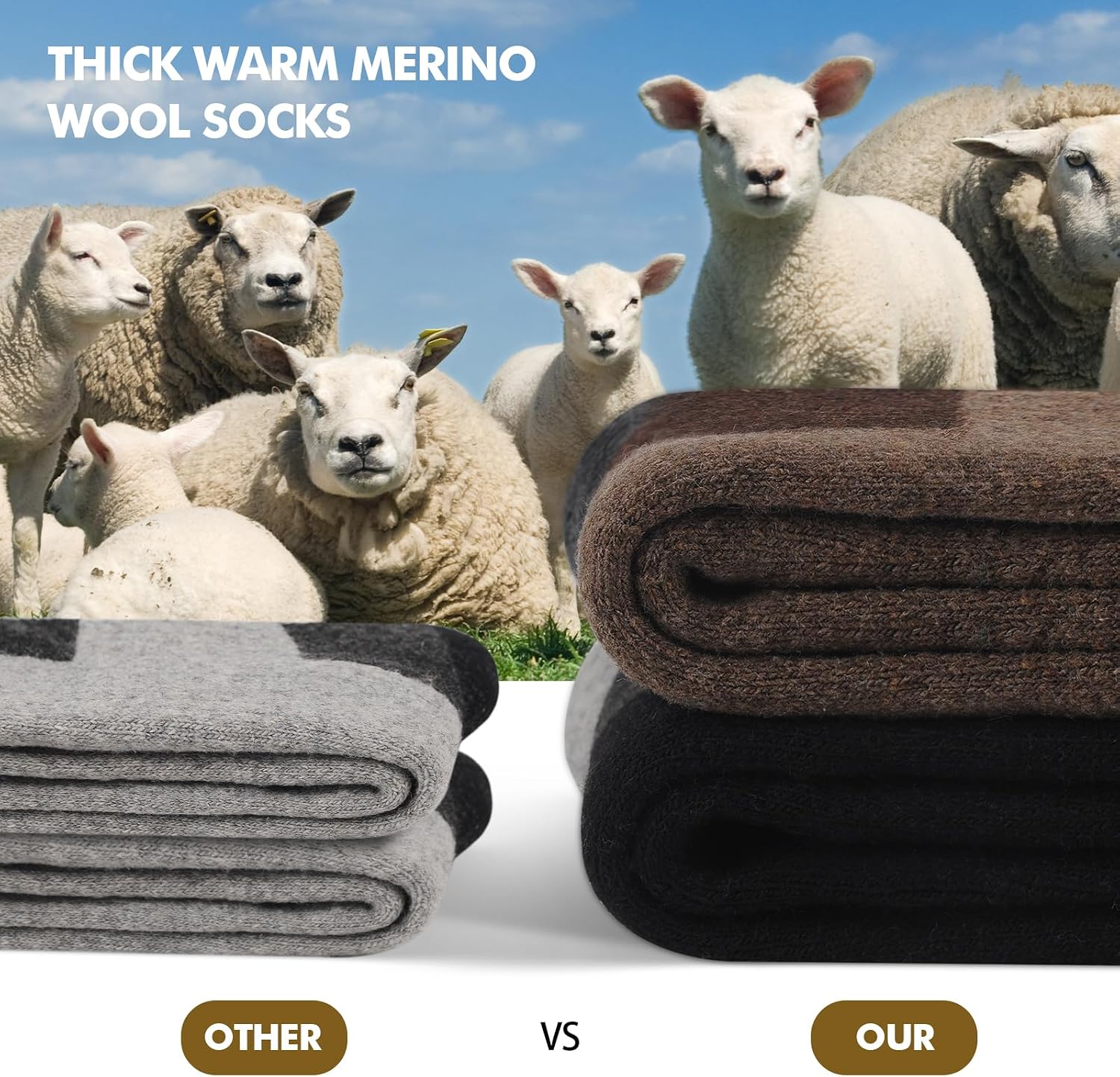 Detalle 2 de YUVFEHY Merino Wool Socks for Men, 5 Pairs, Extra-Thick Winter Crew