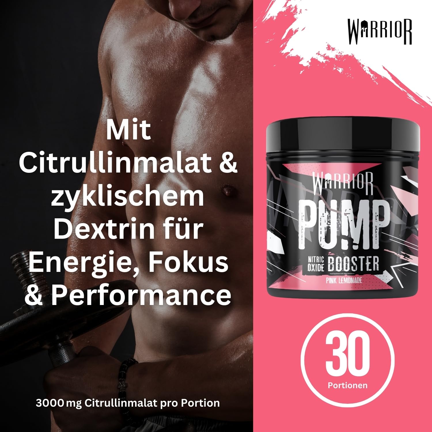 Thumbnail 5 de Warrior Pump Pre-Workout Pulver 225 g (Rosa Limonade) – koffeinfrei & ohne Stimulanzien
