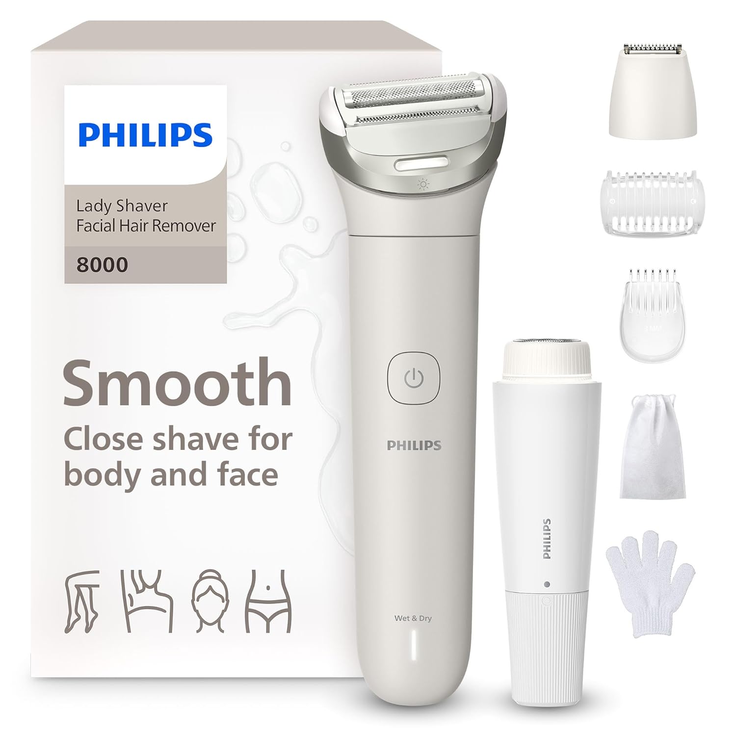 Detalle de Philips Lady Shaver Series 8000 (BRL159/00) – kabelloser Nass- und Trockenrasierer für Gesicht, Beine, Körper & Bikinizone