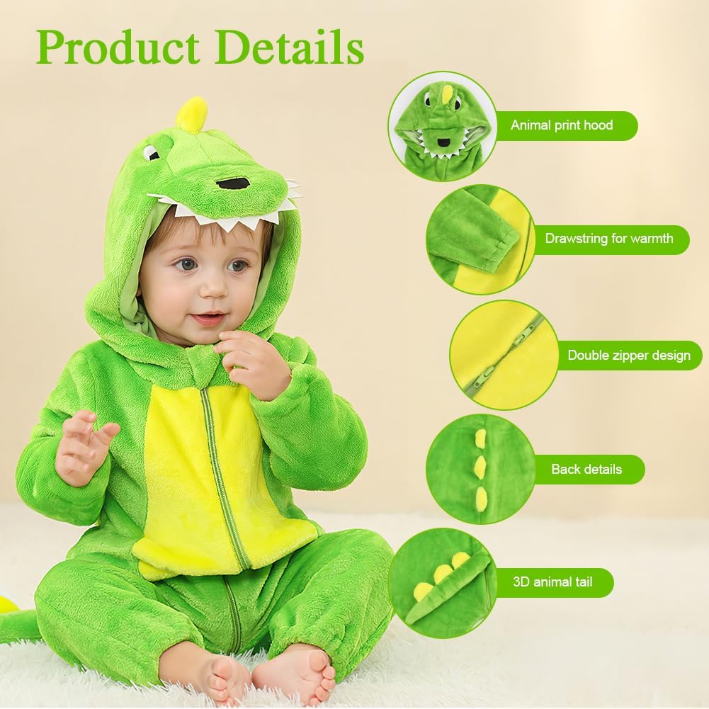 Thumbnail 2 de Alaoo Dinosaurier Overall für Kinder – Winter-Overall, Flanell-Schlafanzug mit Reißverschluss und Kapuze