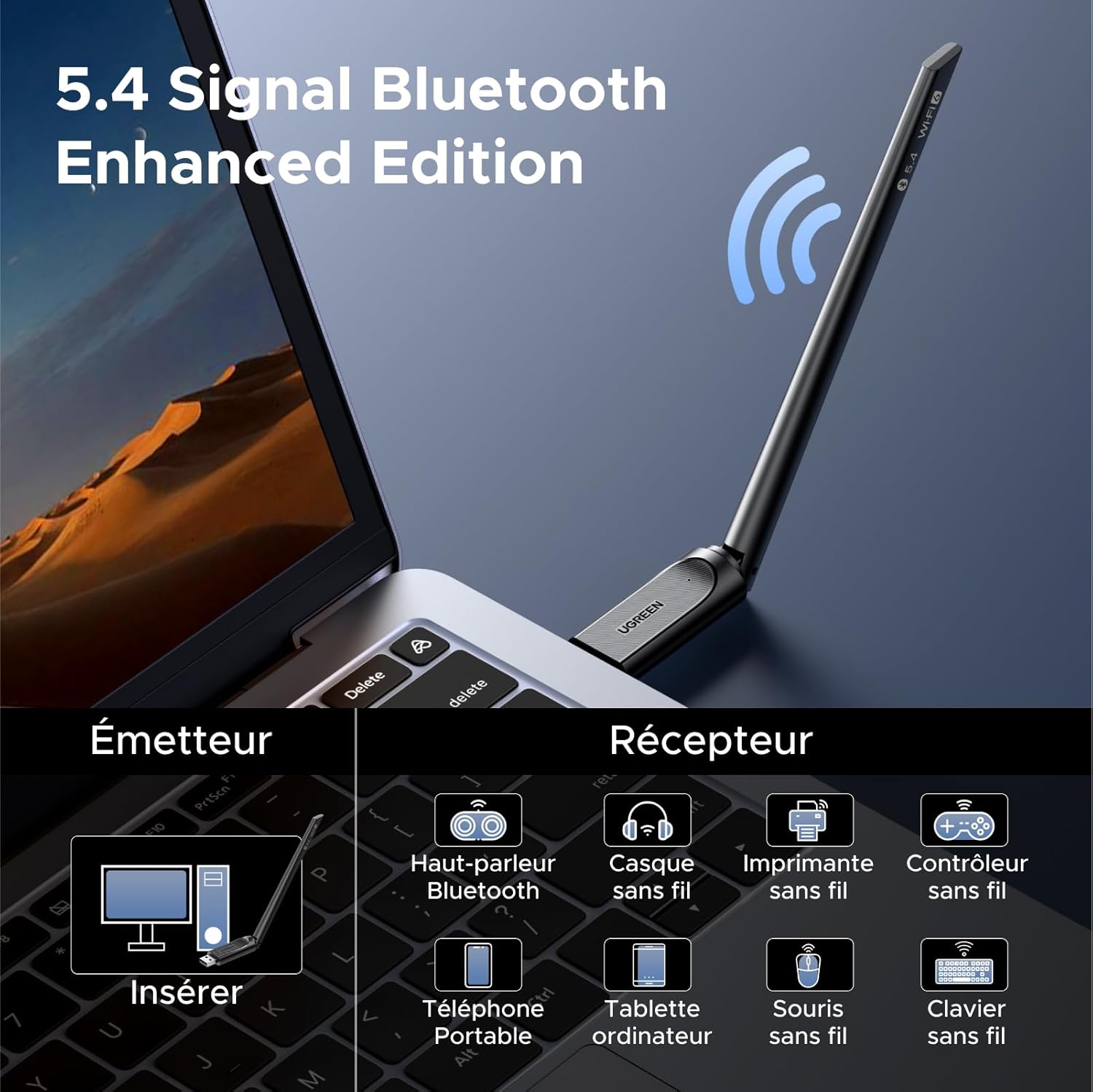 Thumbnail 6 de UGREEN Clé WiFi 6 AX900 Bluetooth 5.4 (adaptateur USB dual band 2,4/5 GHz avec antenne 6 dBi) pour Windows 11/10