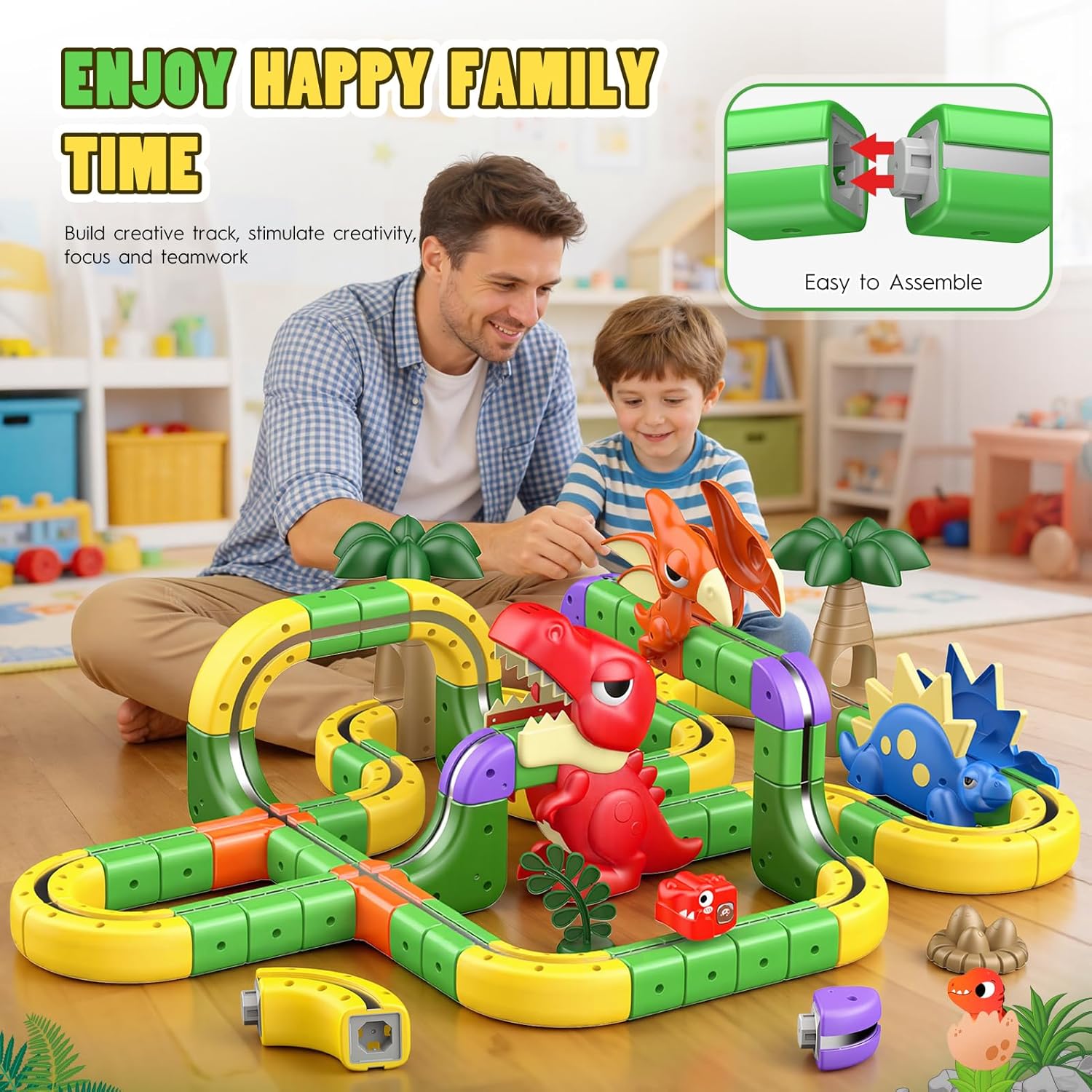Detalle 2 de 188 PCS Track Fusion Toy: Dinosaur Discovery Track Set for 3–12 Year Olds