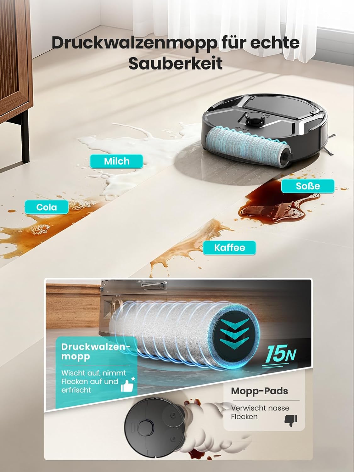Detalle de Lefant M210 PRO Omni Saugroboter mit Wischfunktion