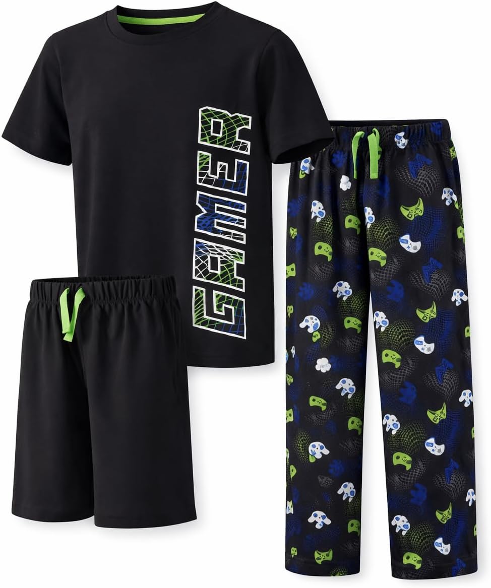 Thumbnail 5 de US Angels Boys Pajamas Set | 3-Piece Sleepwear (Pant, Shirt, Shorts) in Blue Plaid