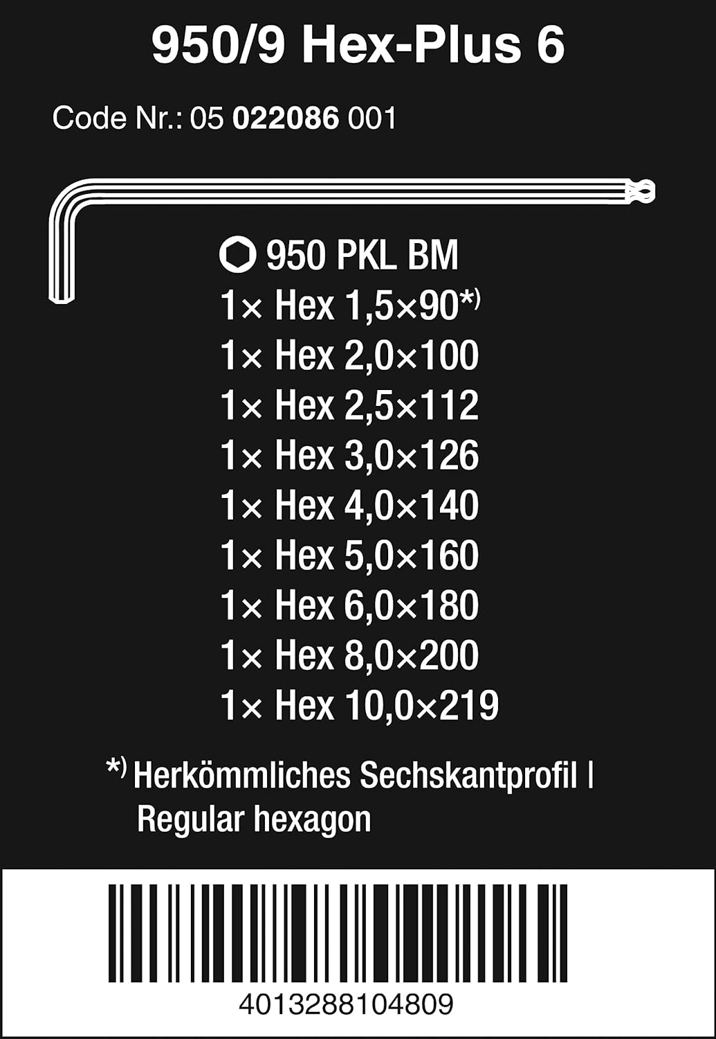 Thumbnail 1 de Wera 950 PKL/9 BM N Hex-Plus Ball-end BlackLaser L-key set (9pc)
