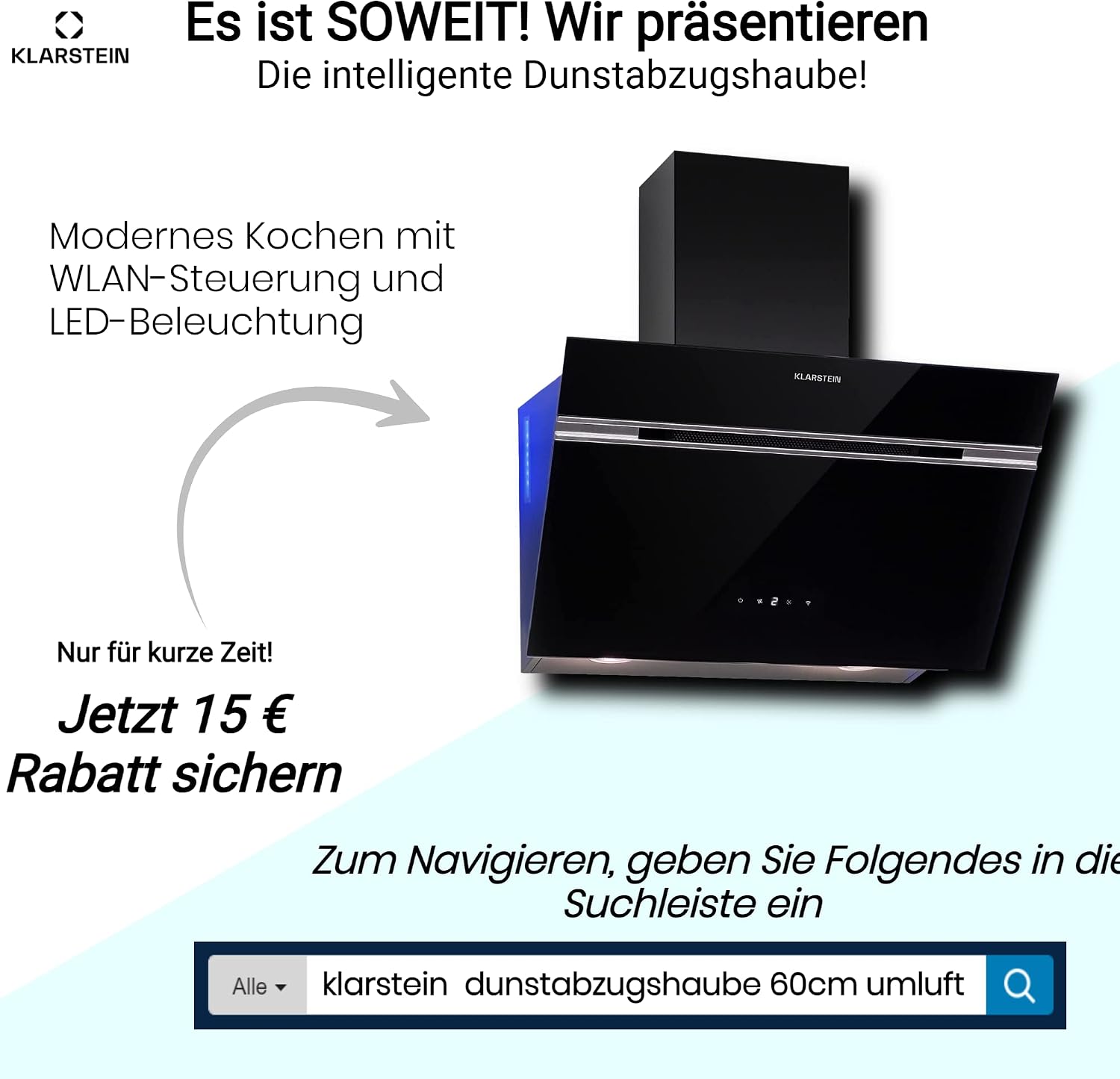 Detalle 2 de Klarstein 10031905 – okap ścienny z oświetleniem LED i filtrem aluminiowym