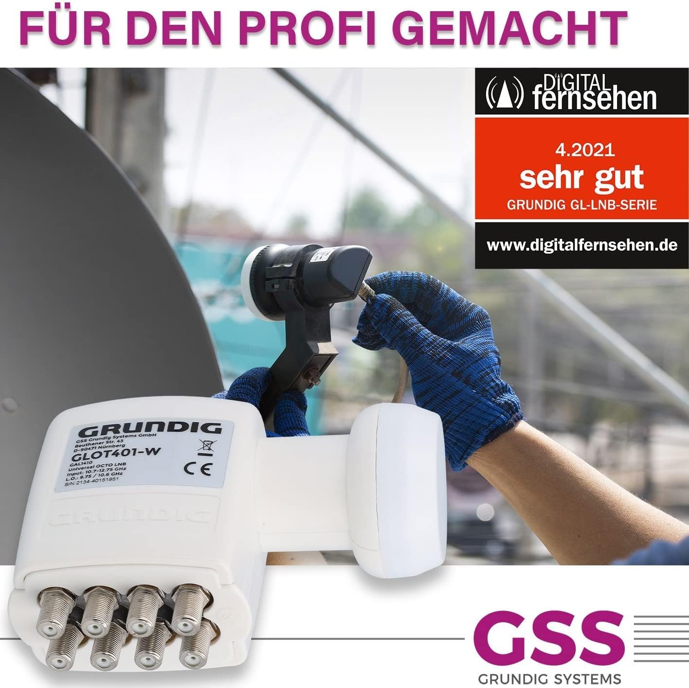 Thumbnail 1 de GSS Octo LNB (weiß) mit LTE-Filter für digitale Satellitenschüssel, 8 Teilnehmer (8-fach) – getestet „sehr gut“