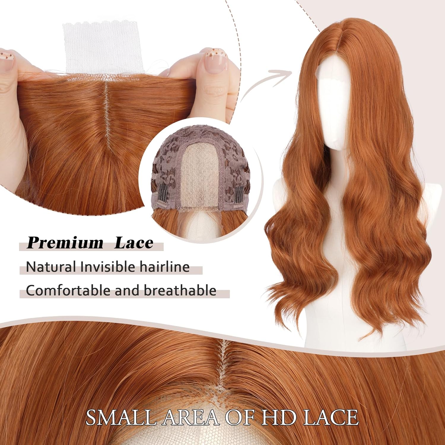 Thumbnail 2 de FESHFEN Lace Front Lange Gewellt Auburnrot Perücke – 60 cm, Synthetik, Natürlich fallend