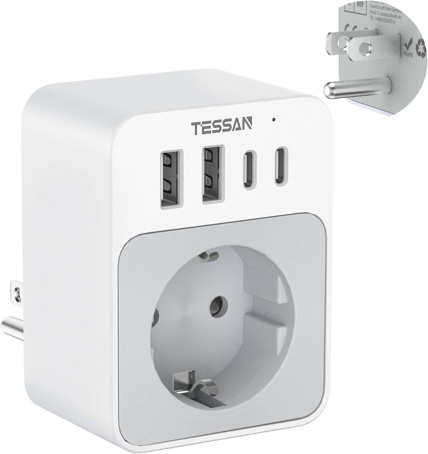 Detalle de TESSAN Adaptateur prise USA 5 en 1 avec 2 USB-C et 2 USB-A (Type B) — charge rapide 20W