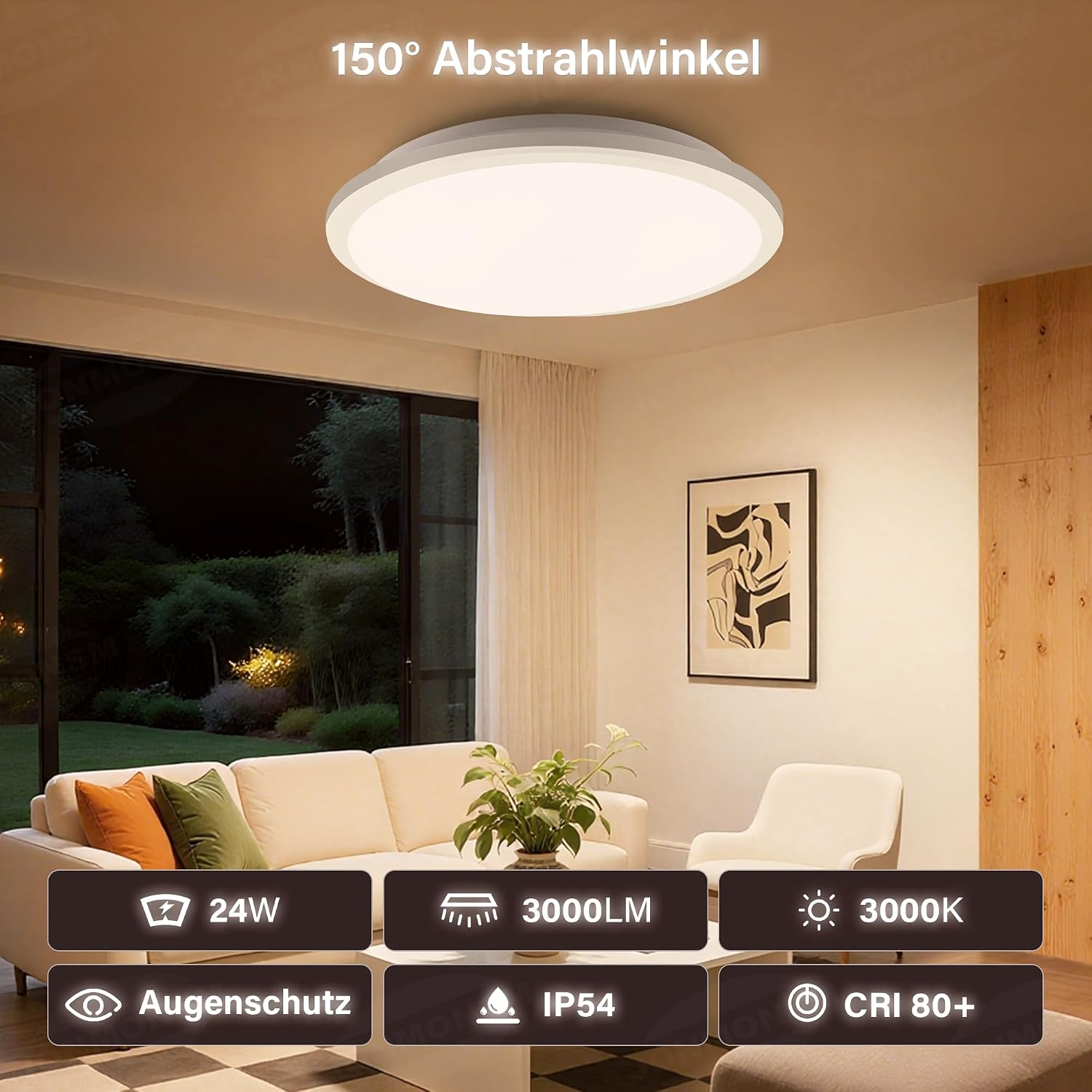 Detalle 2 de JONMONSM Led Deckenleuchte 24W Warmweiß 3000LM