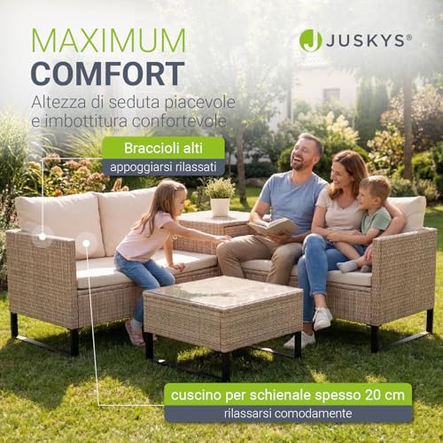Thumbnail 4 de Juskys set da giardino Santorini in polyrattan crema – Salotto con tavolino e box protettivo