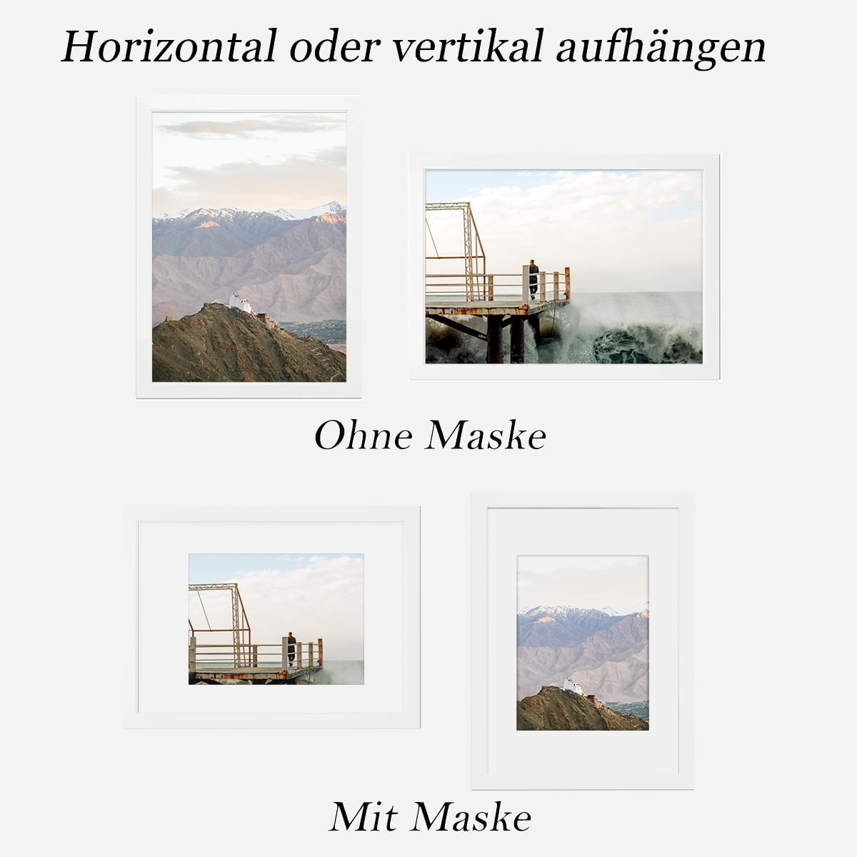 Detalle de RUN HELIX Bilderrahmen A3 Weiß – Massivholzrahmen mit bruchsicherem Acrylglas