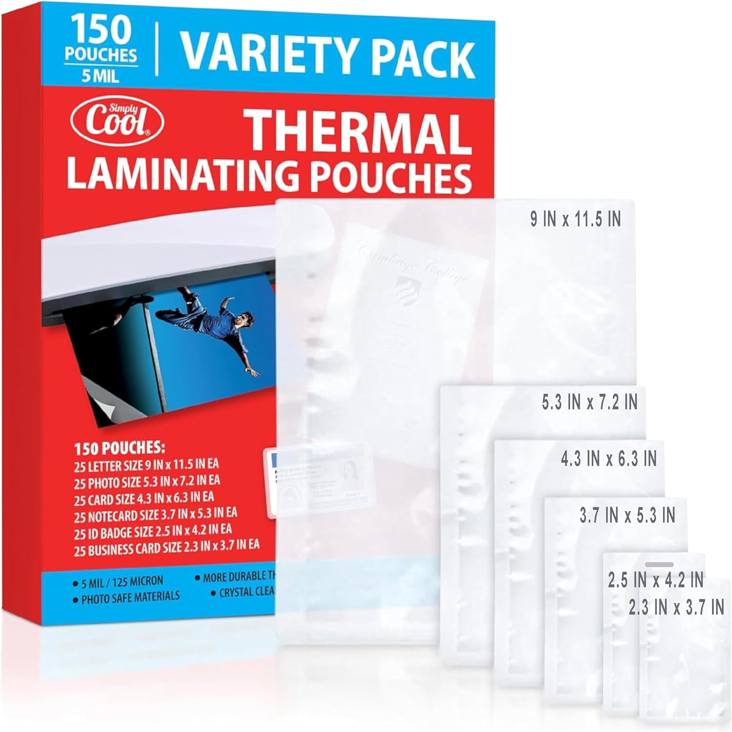 Detalle de Simply Cool 5 Mil Thermal Laminating Pouches, 150 Count, Six Sizes