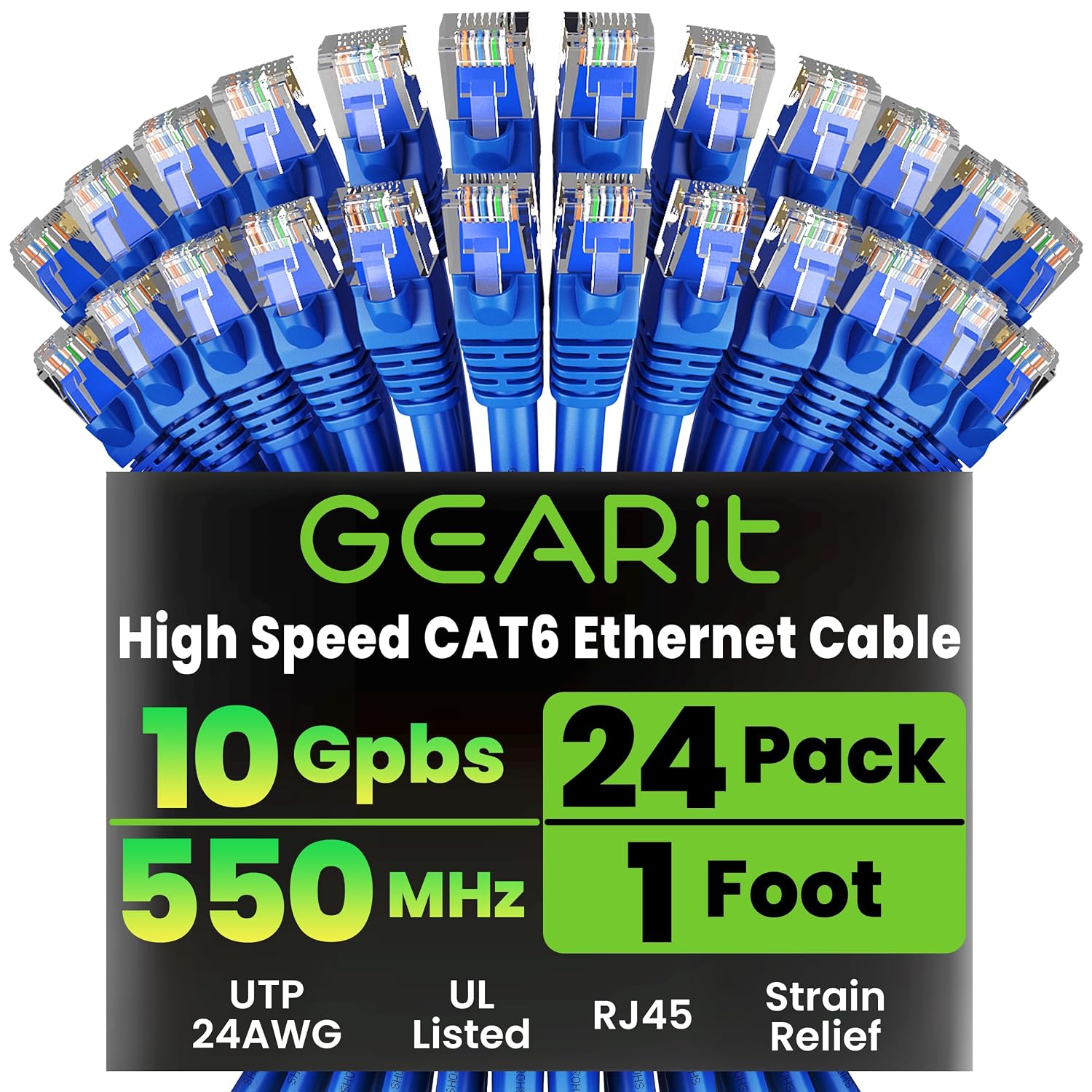 Imagen de GEARit Cat6 Patch Cables (1 ft, 24-Pack) – Snagless RJ45 Gold-Plated Ethernet Cables for 10Gbps Networking en OfertitasTOP