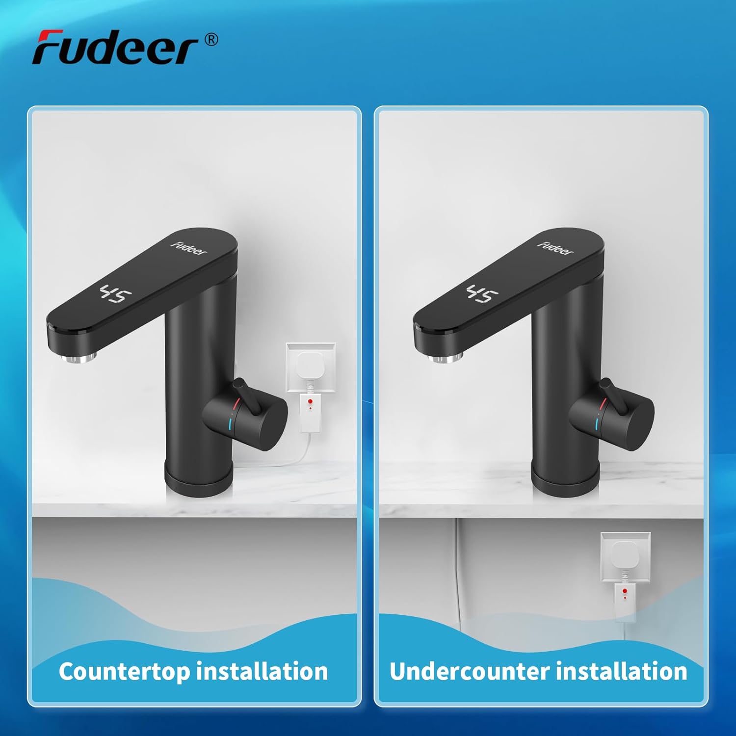 Thumbnail 6 de Fudeer Wasserhahn mit Durchlauferhitzer (230V, 3,3 kW) und Digitaldisplay – 30–45 °C, drehbarer Auslauf, 304 Edelstahl