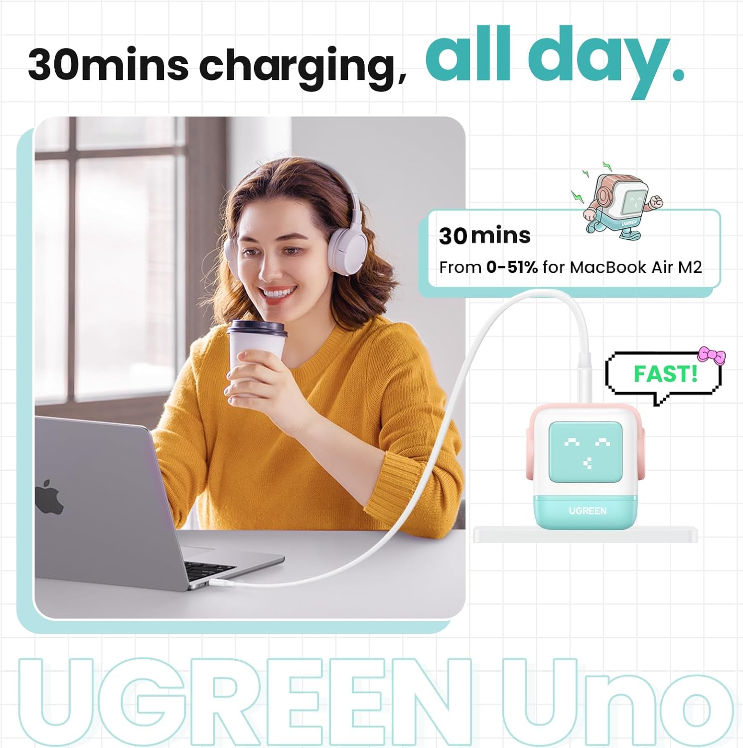 Thumbnail 4 de UGREEN Uno CD361 65W GaN Charger, 3 Ports, LED Display