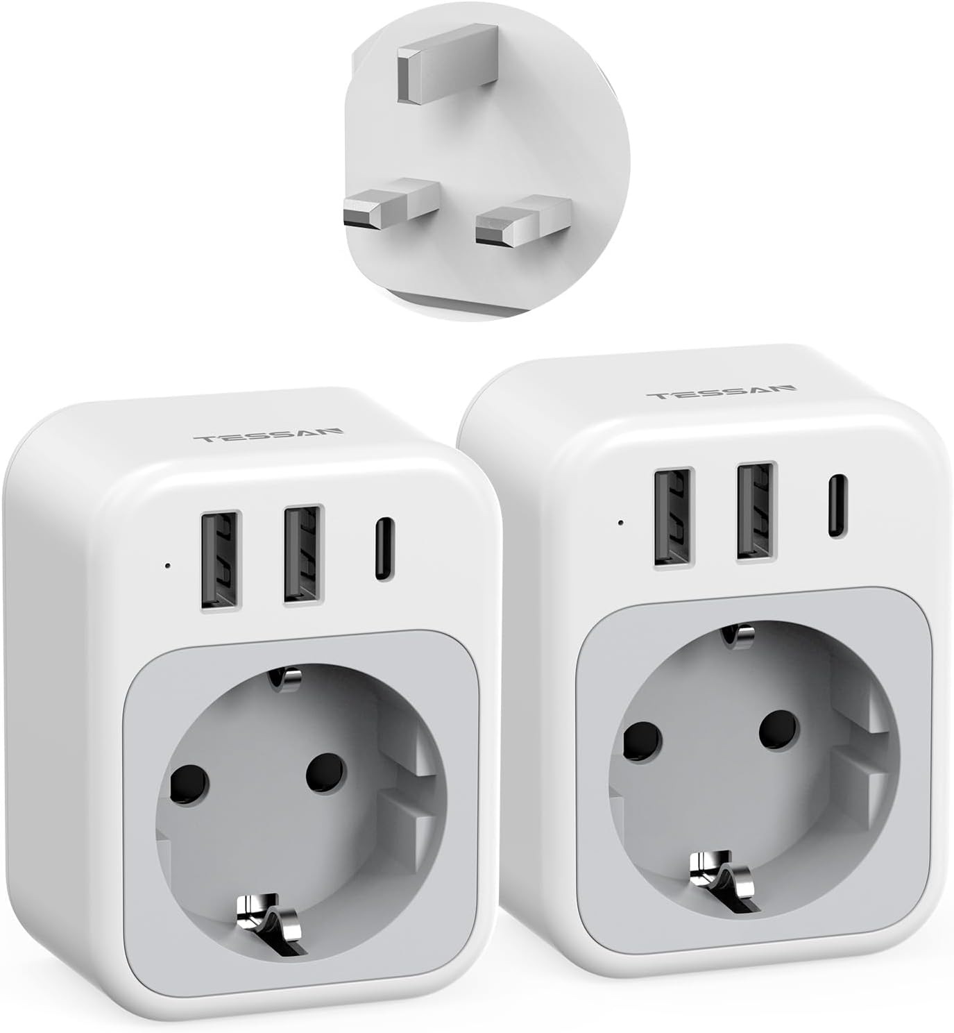 Detalle de TESSAN 2er Pack UK-Reiseadapter 3250W ⏚