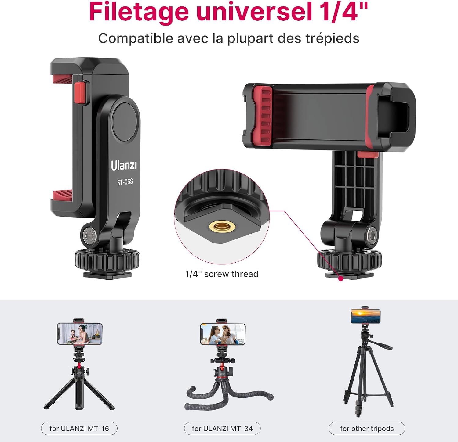 Thumbnail 2 de ULANZI ST-06S : adaptateur trépied pour smartphone avec chaussures froides doubles et rotation 360°