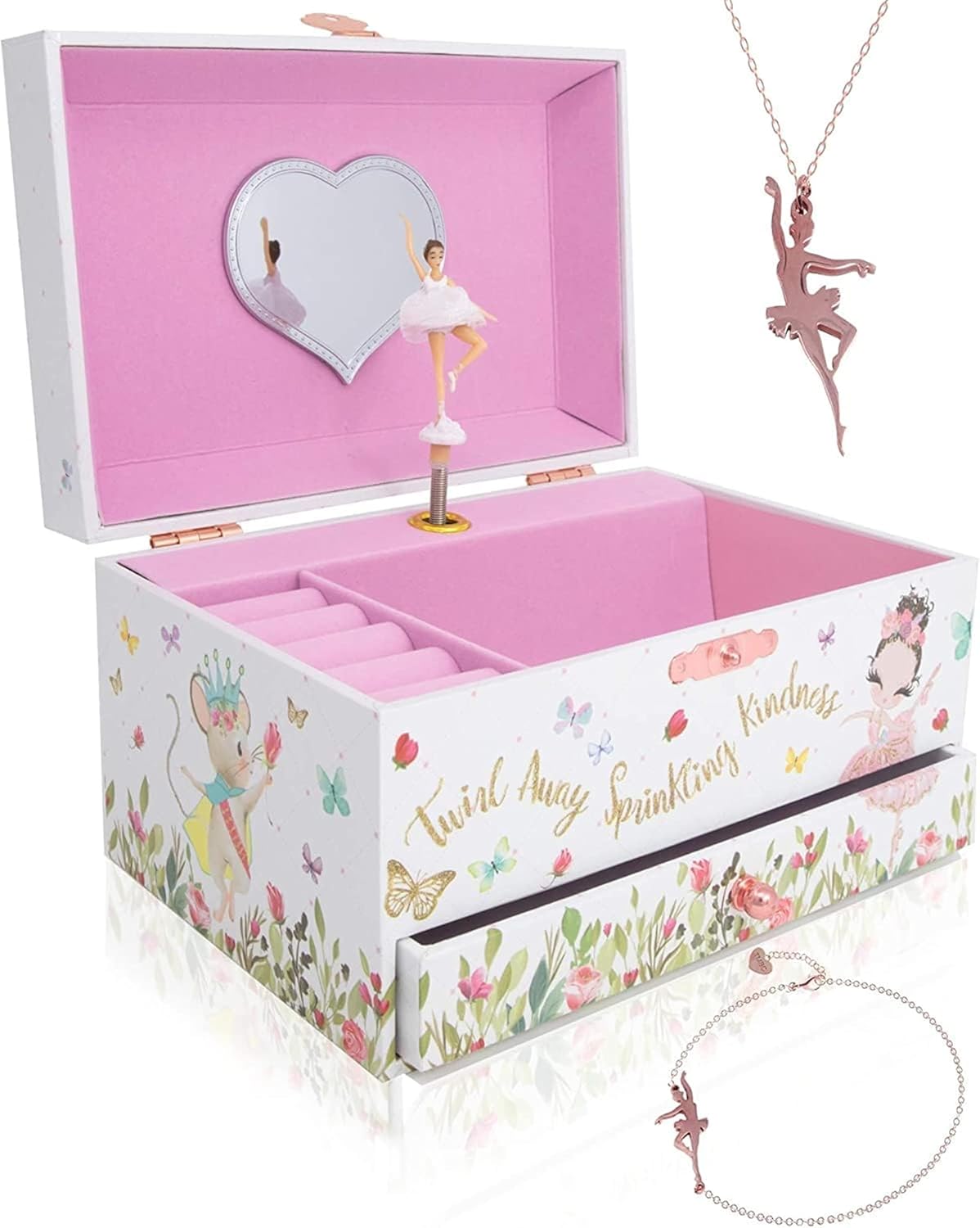 Detalle de The Memory Building Co Ballerina Musical Jewelry Box – Classic Clair de Lune, 2-Tier MDF Organizer for Kids (Ages 6–12)