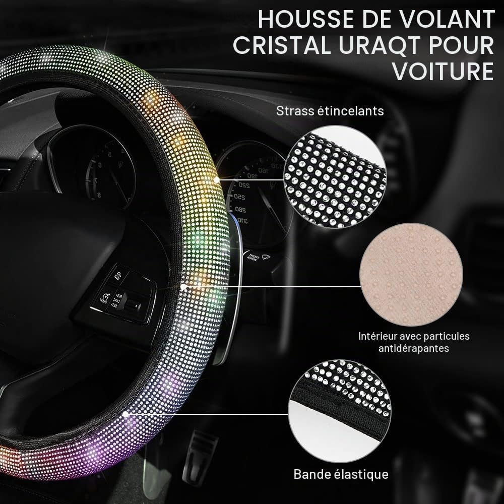 Detalle de URAQT kristallen stuurhoes voor auto, polyester met strass, 36-38 cm