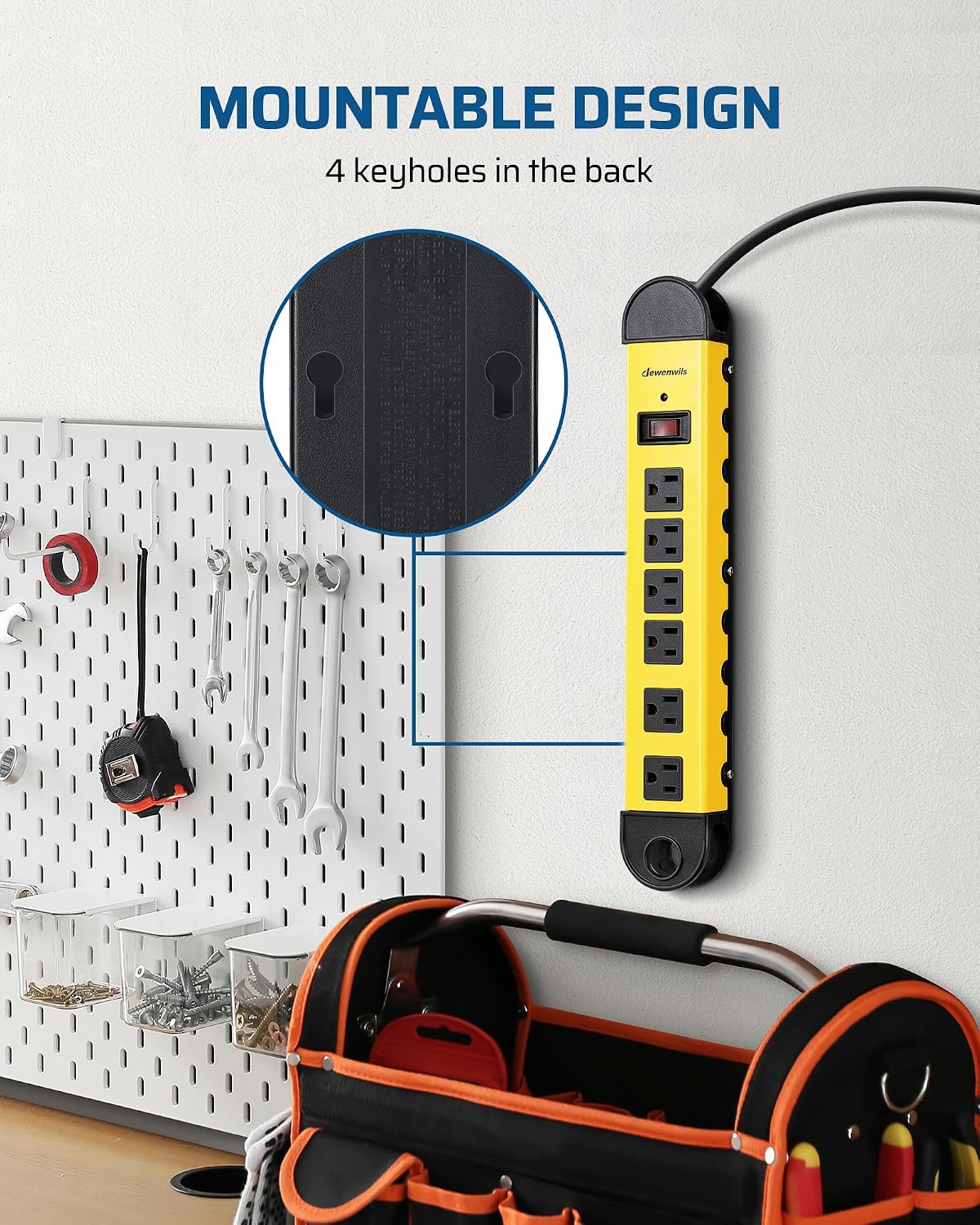 Detalle 2 de DEWENWILS PS-678F-3 Metal Power Strip, 6 Outlets, 900-Joule Surge Protection