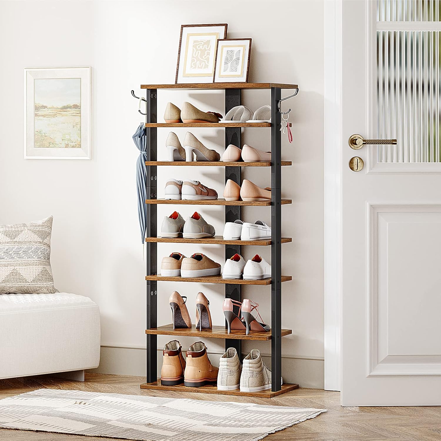 Detalle 2 de HOOBRO 8-tier Shoe Rack Wooden Tall Storage