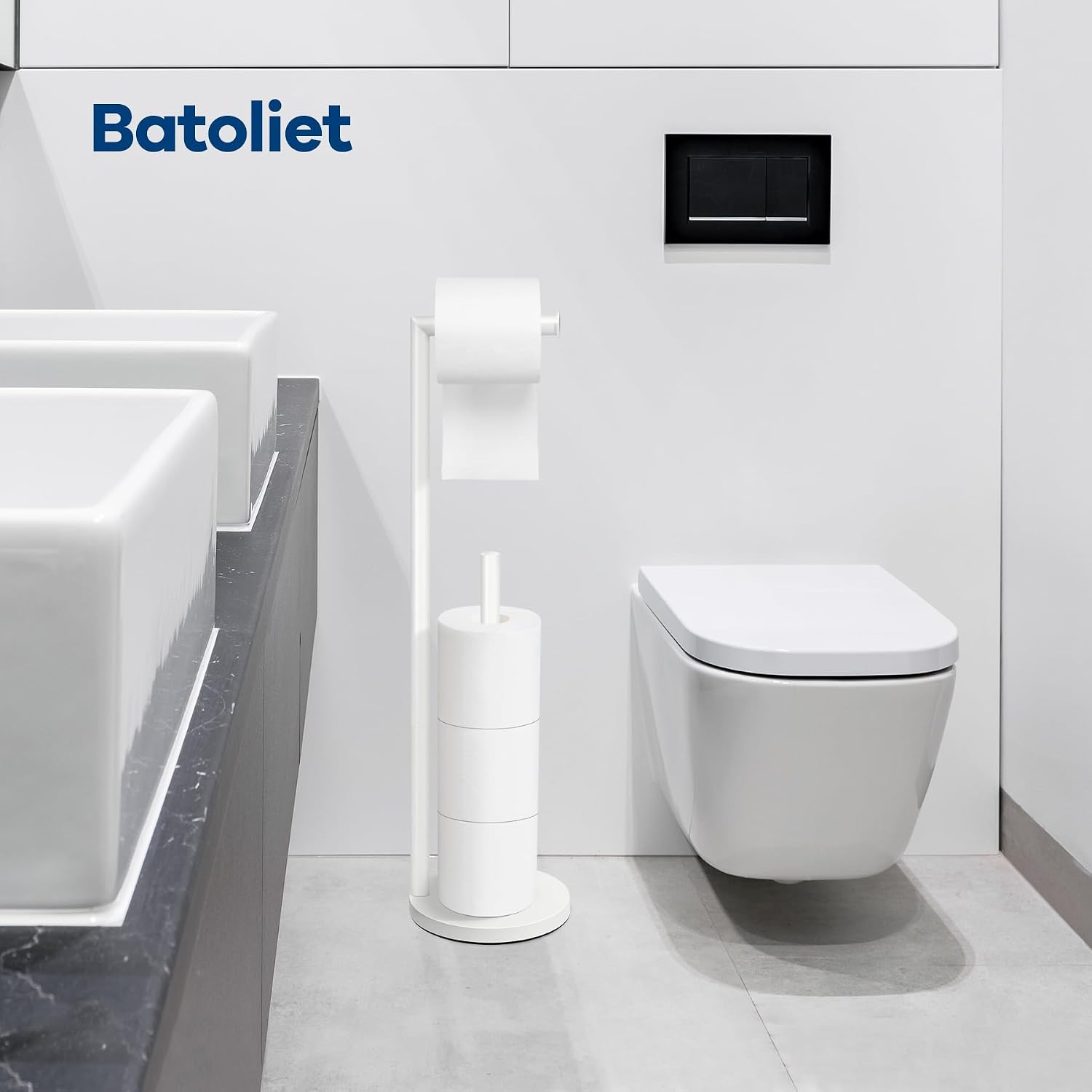 Detalle 2 de Batoliet 025 Freestanding Toilet Paper Holder, White Metal, 4-Roll Storage