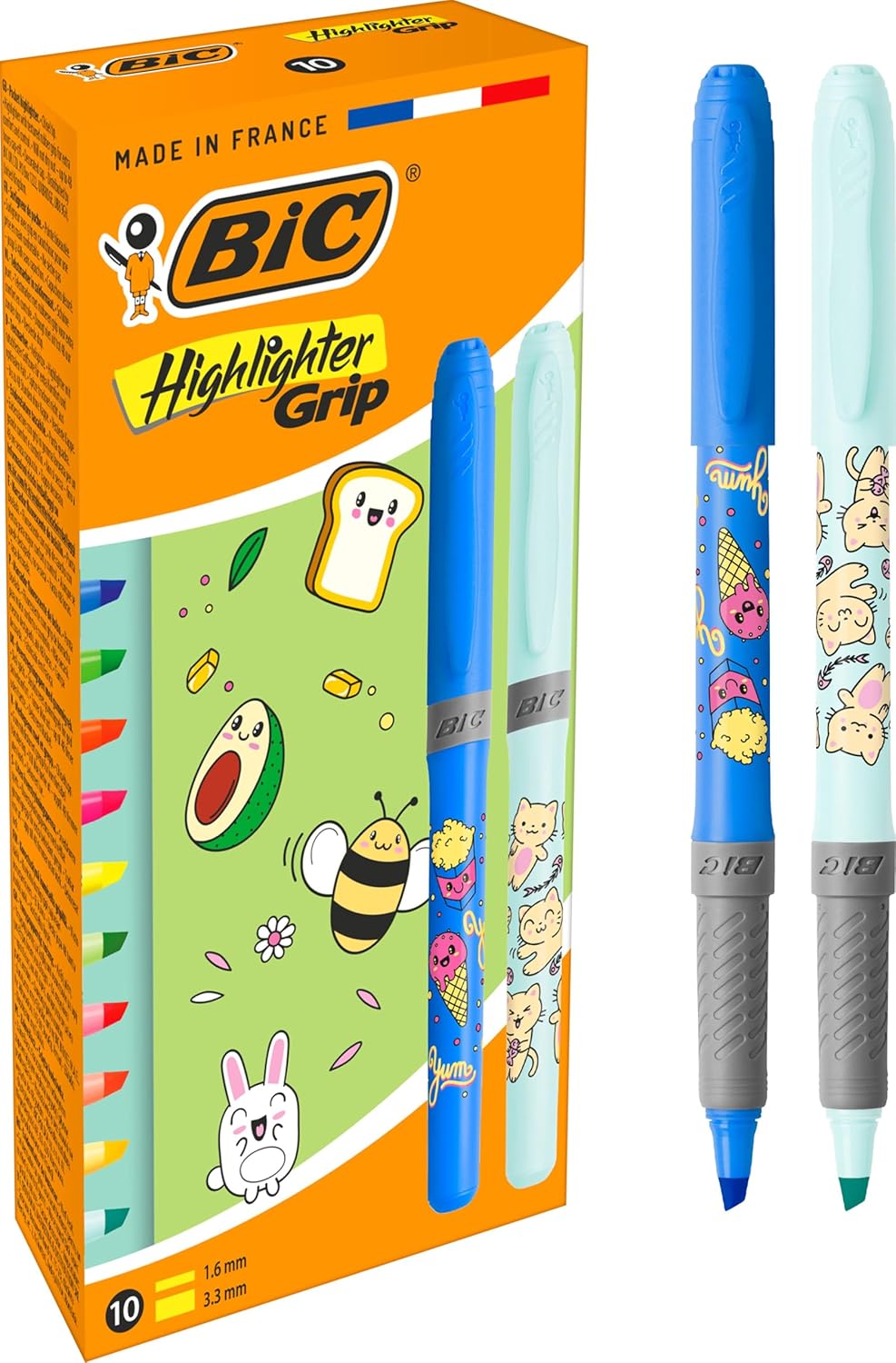 Penne Evidenziatori BIC Highlighter Grip Décor Serie Kawaii Punta a Scalpello – Confezione da 10