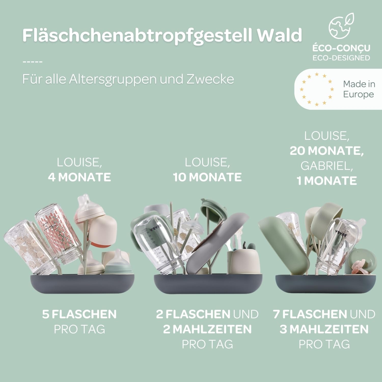 Detalle de Béaba Abtropfgestell für Babyflaschen – modular, kompakt und für bis zu 6 Flaschen
