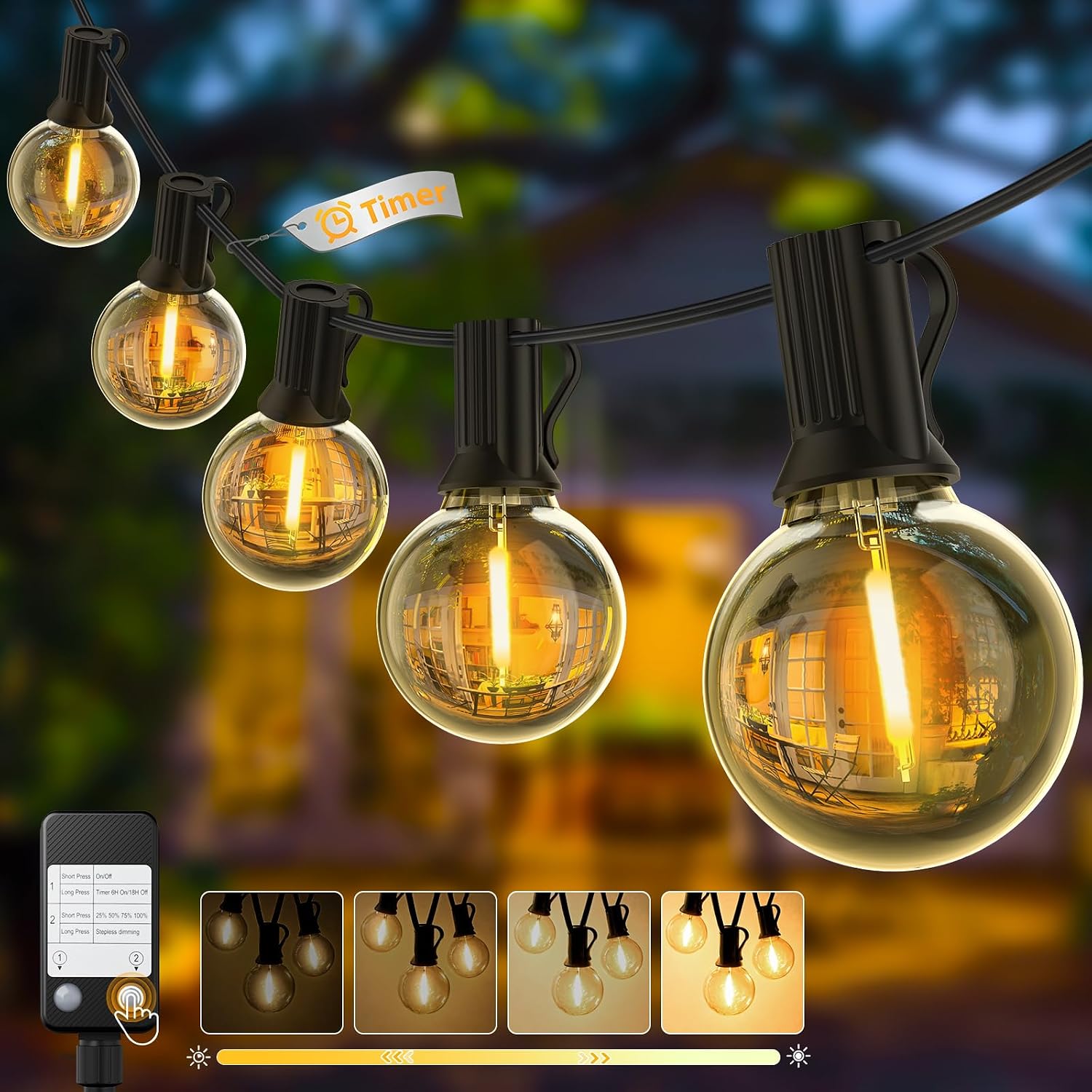 Detalle de Yuusei Catena Luminosa Esterno 36,6 m: 46+2 lampadine G40 infrangibili, 24 V, IP45